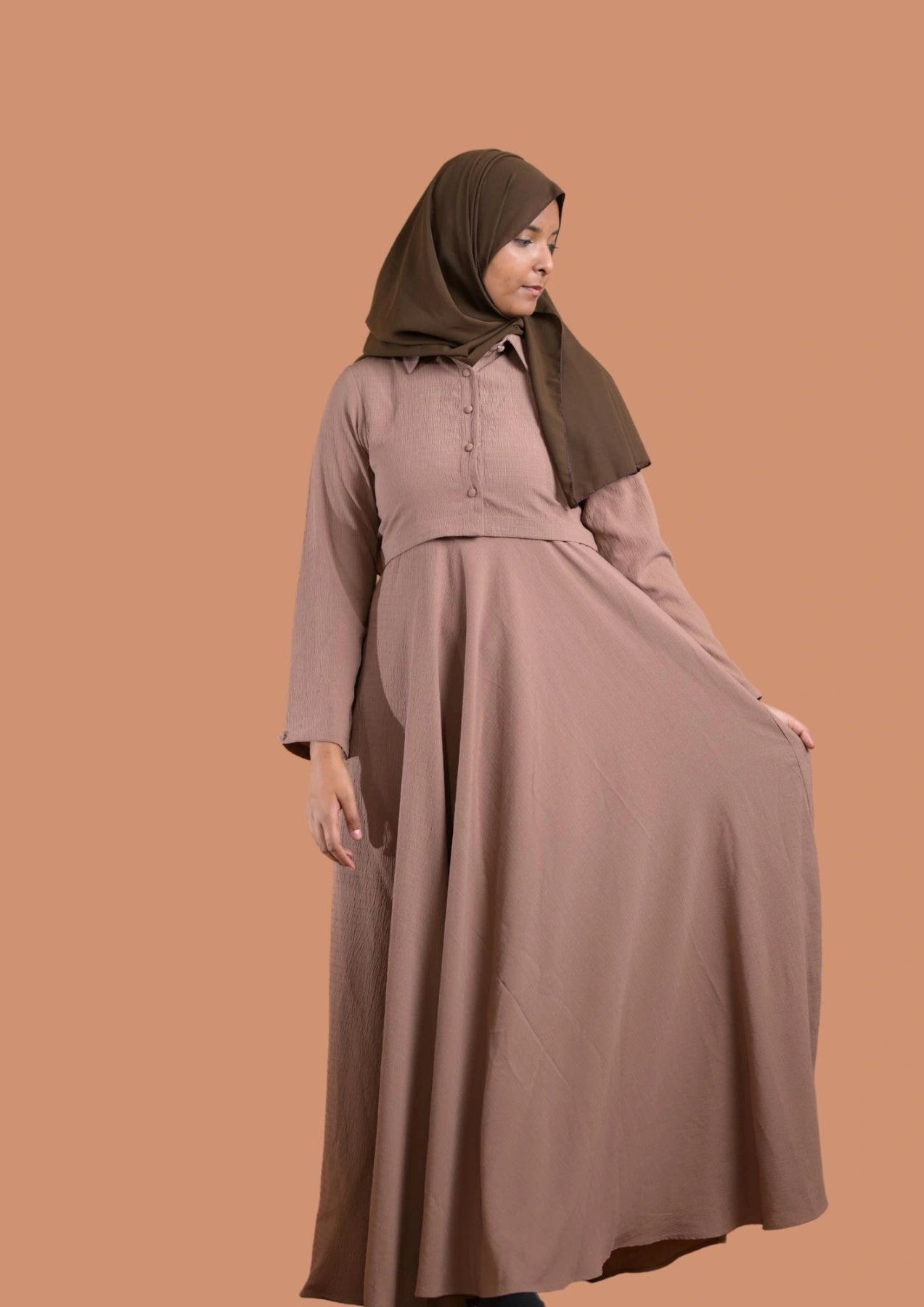 baraqah female modest fashion beige abaya for girls 