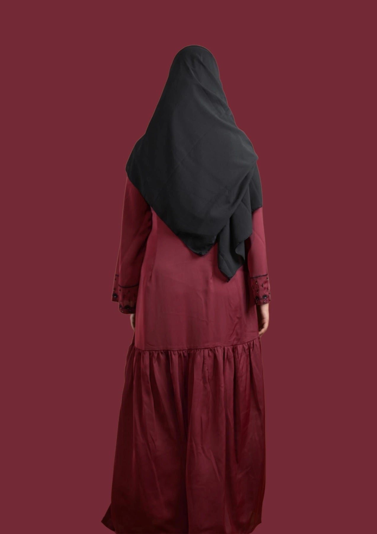 baraqah female maroon color modest fashion abaya for girls 