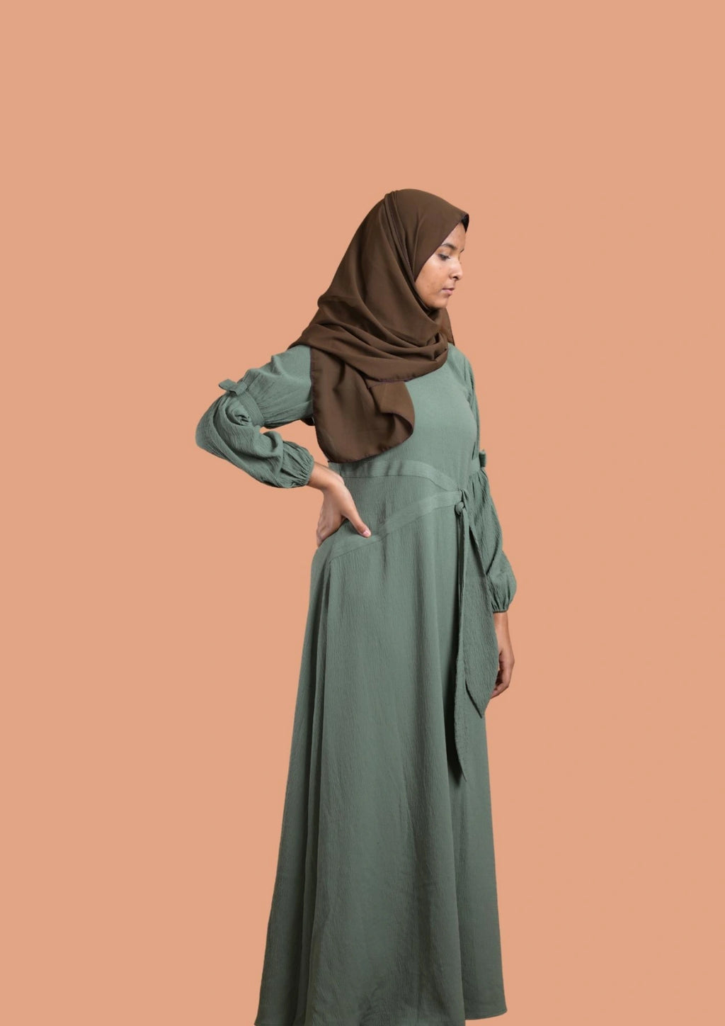 baraqah female green color modest fashion abaya for girls 
