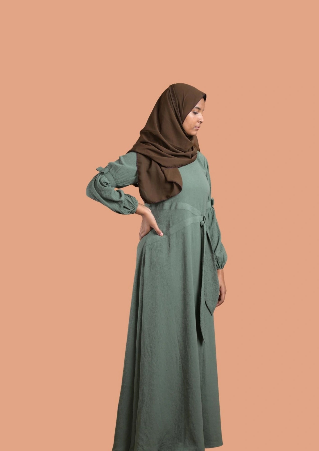 baraqah female green color modest fashion abaya for girls 