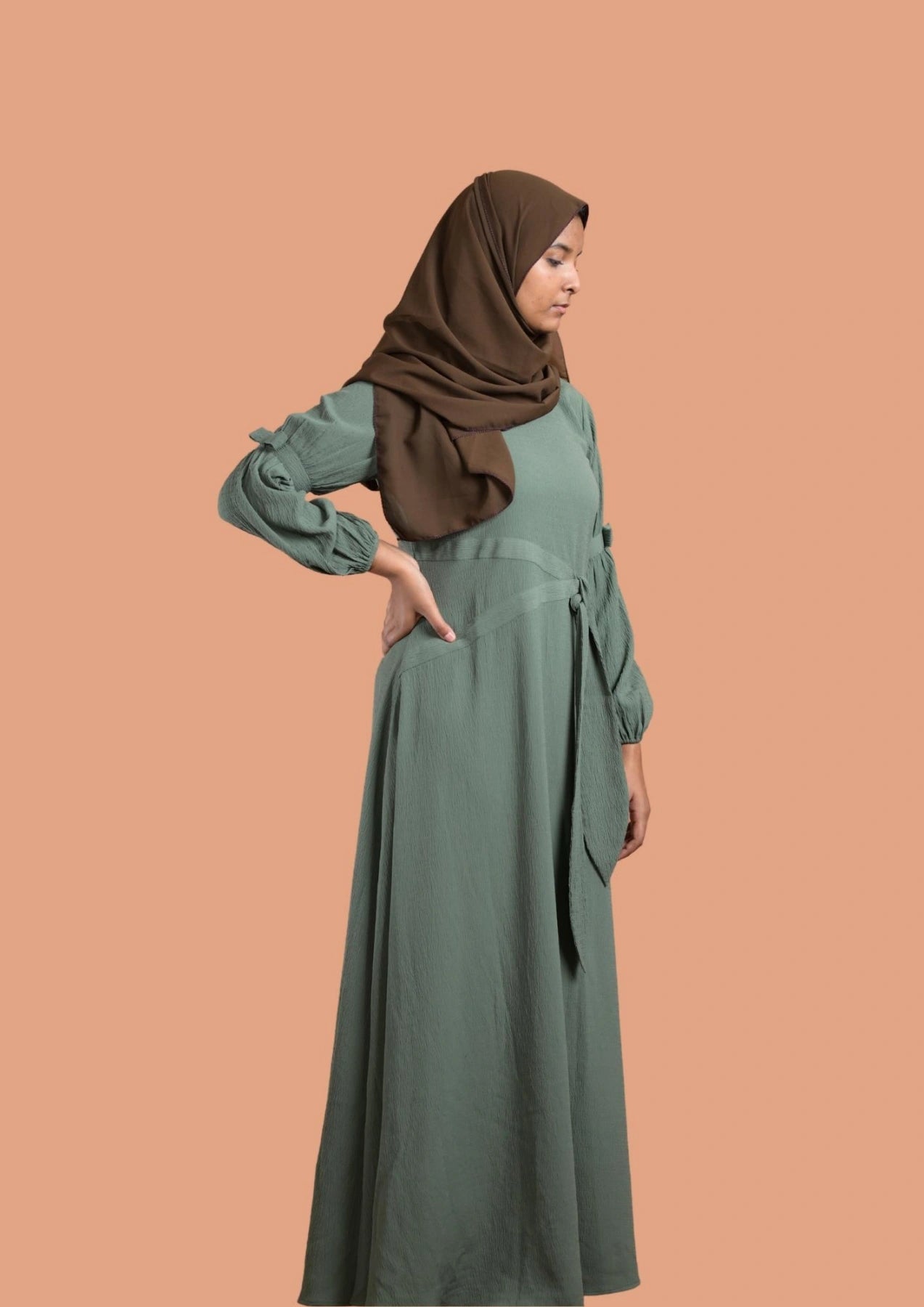 baraqah female green color modest fashion abaya for girls 