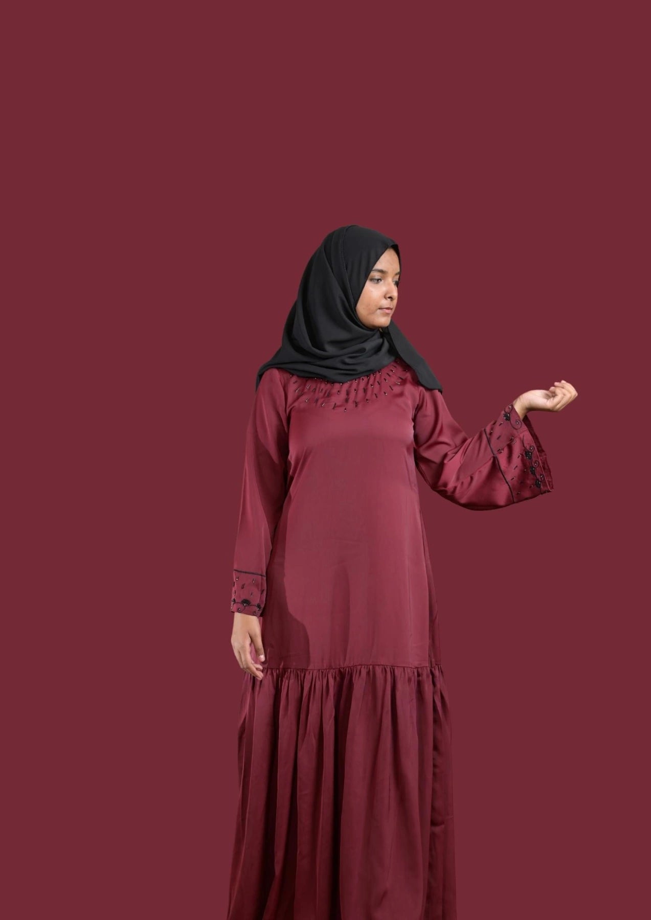 baraqah female maroon color modest fashion abaya for girls 