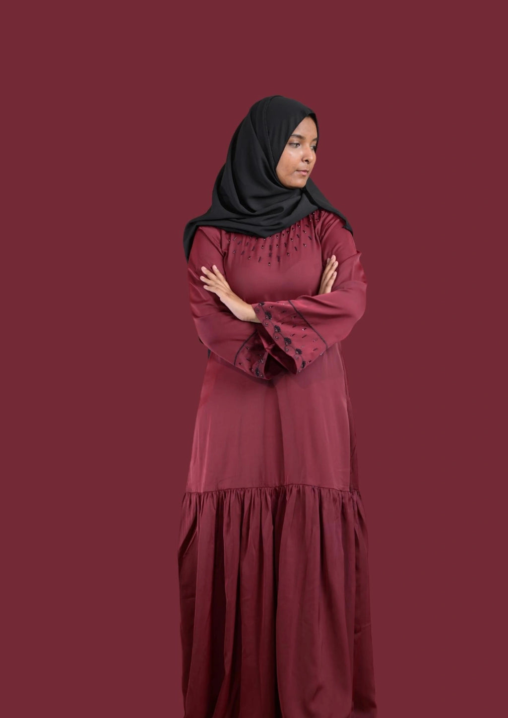 baraqah female maroon color modest fashion abaya for girls 