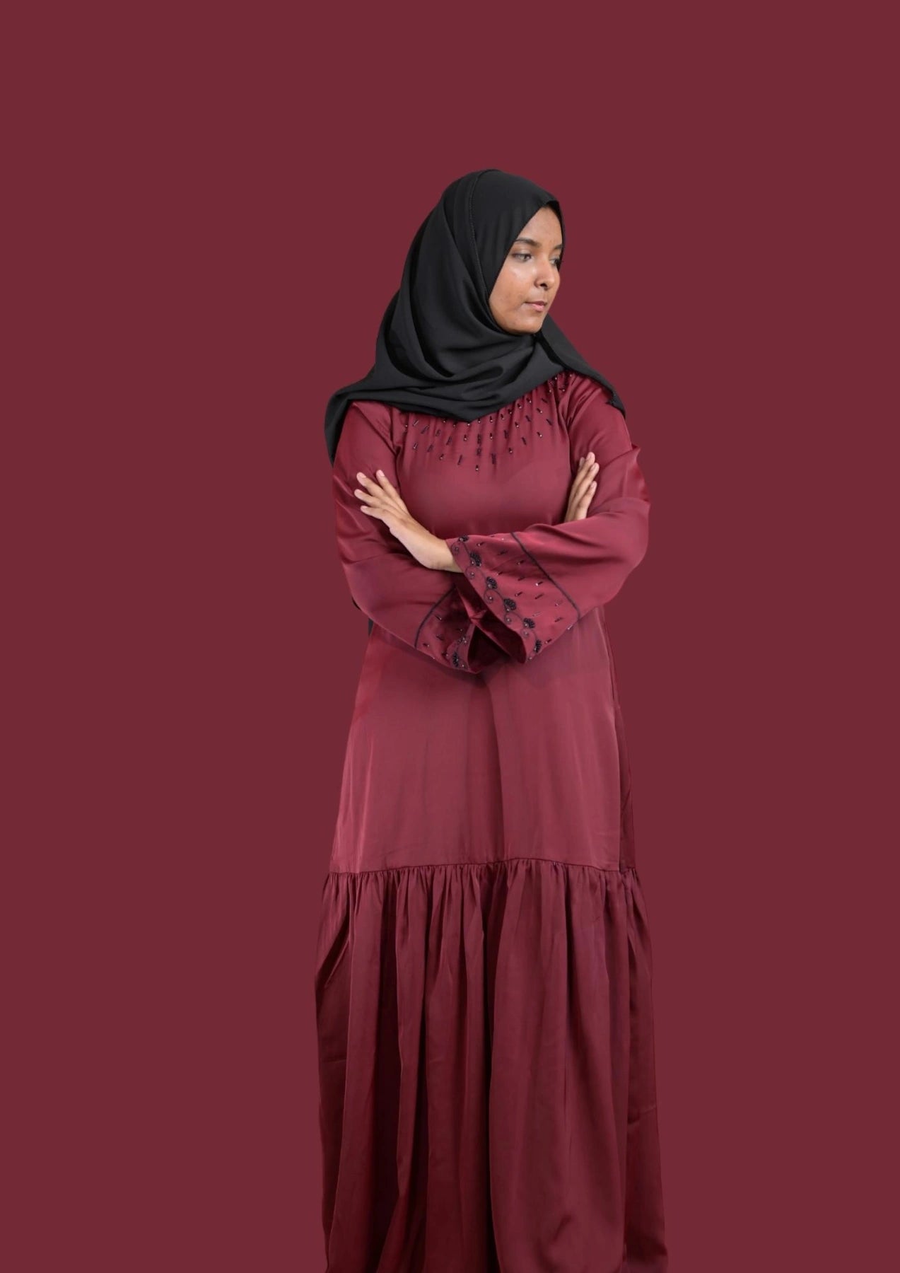 baraqah female maroon color modest fashion abaya for girls 
