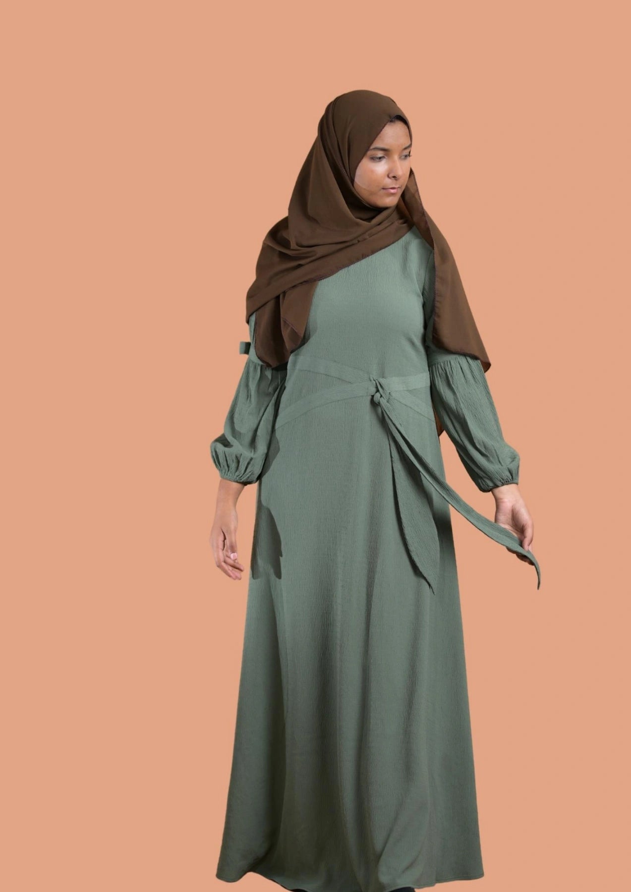 baraqah female green color modest fashion abaya for girls 