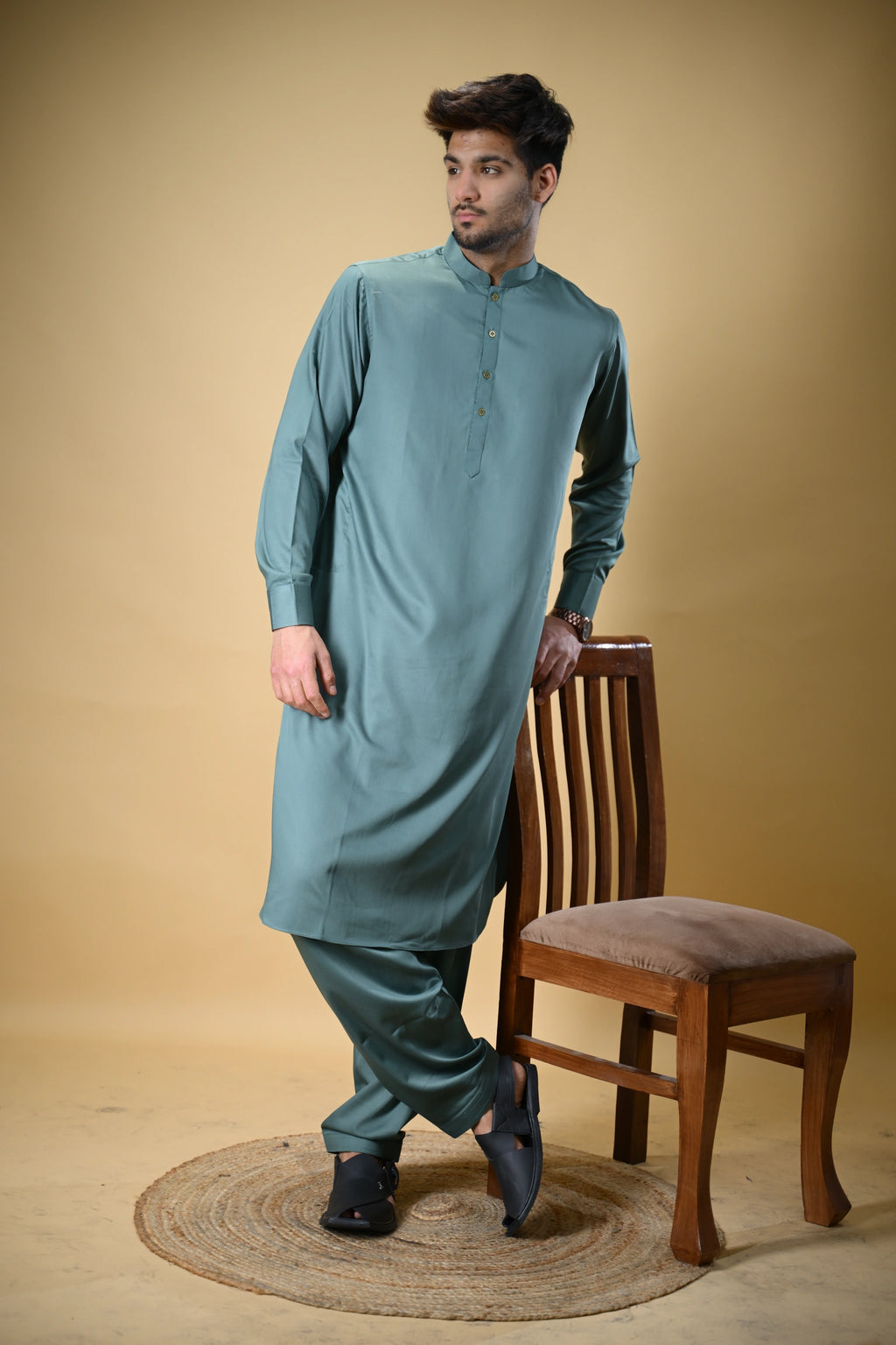 Aquamarine Luma Mandarin Collar Kameez Shalwar