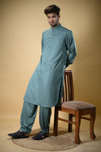 Aquamarine Luma Mandarin Collar Kameez Shalwar