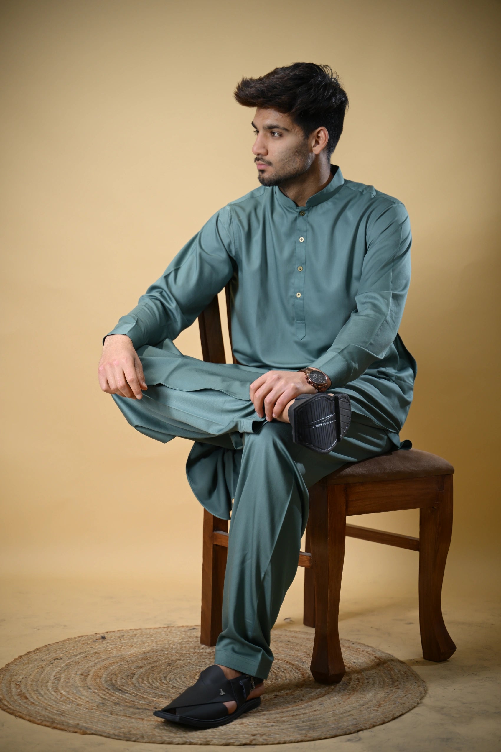 Aquamarine Luma Mandarin Collar Kameez Shalwar