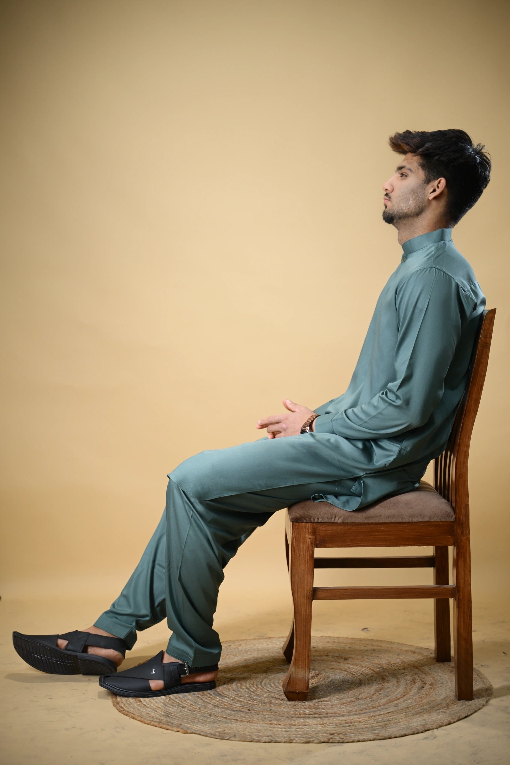 Aquamarine Luma Mandarin Collar Kameez Shalwar