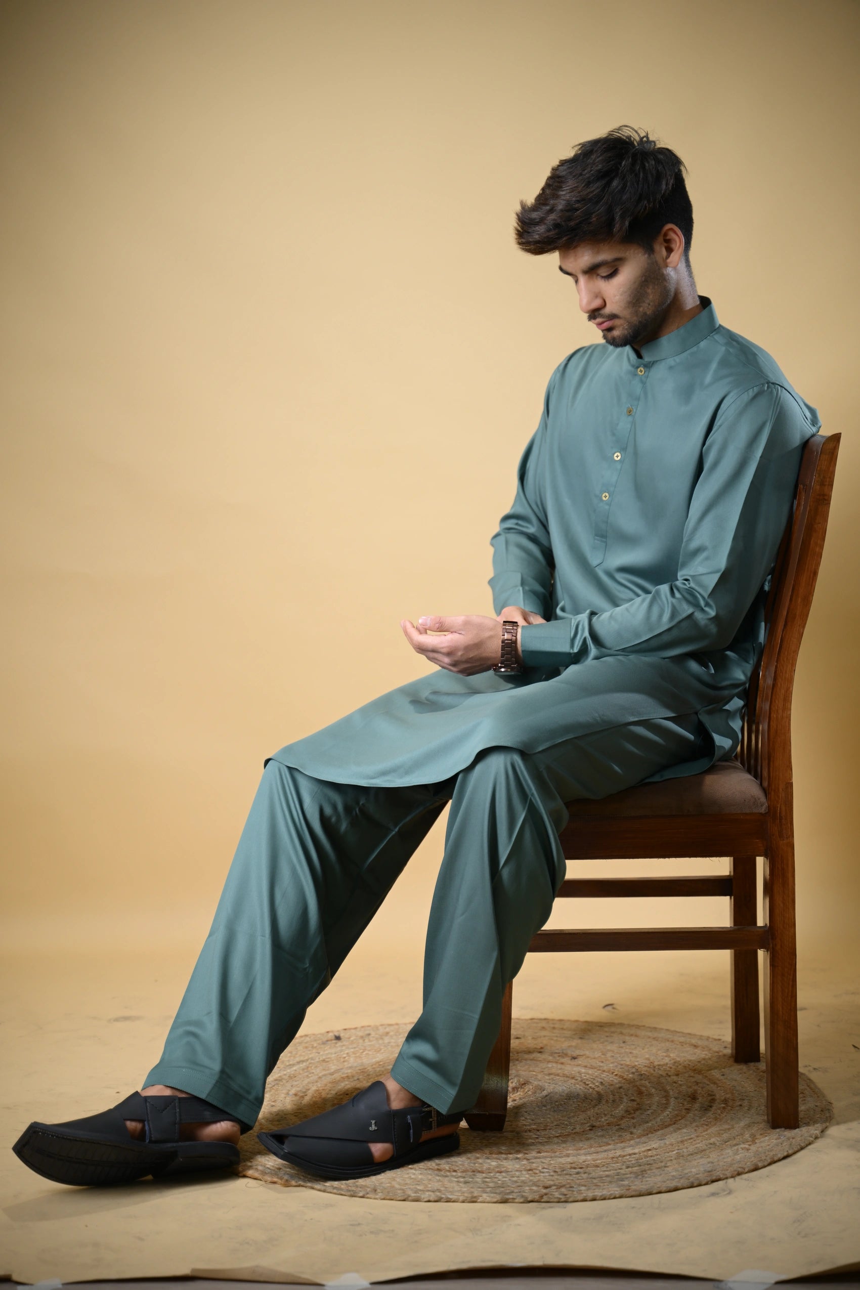 Aquamarine Luma Mandarin Collar Kameez Shalwar