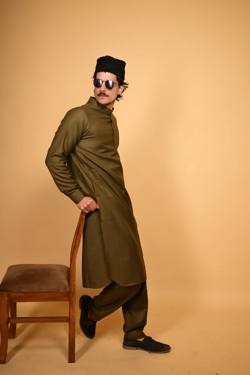 army green pathan kameez shalwaar for men 