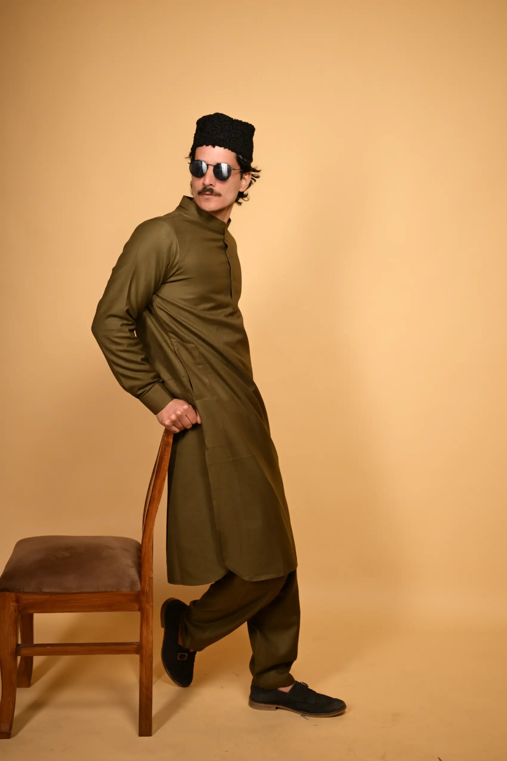 army green pathan kameez shalwaar for men 