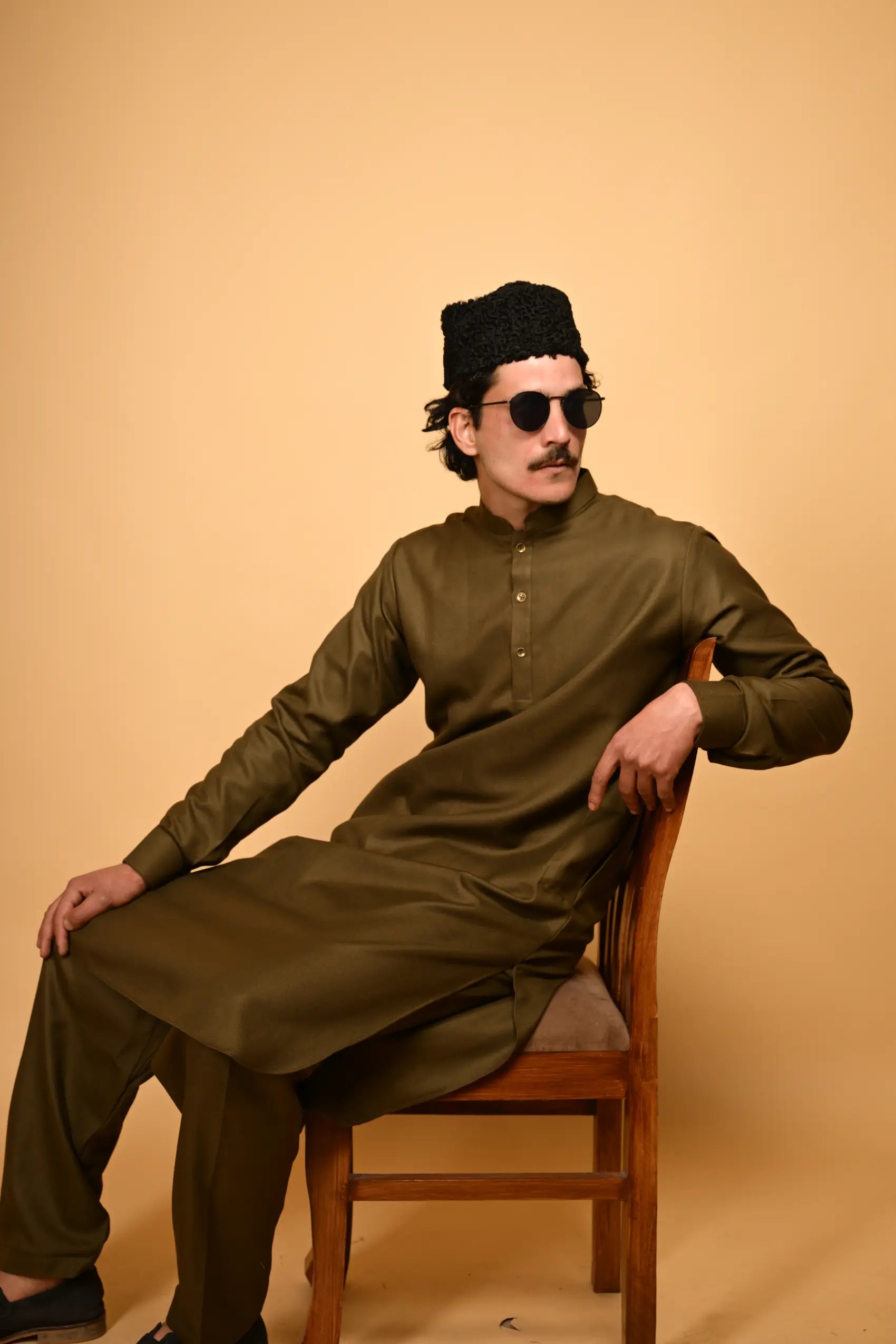 army green pathan kameez shalwaar for men 