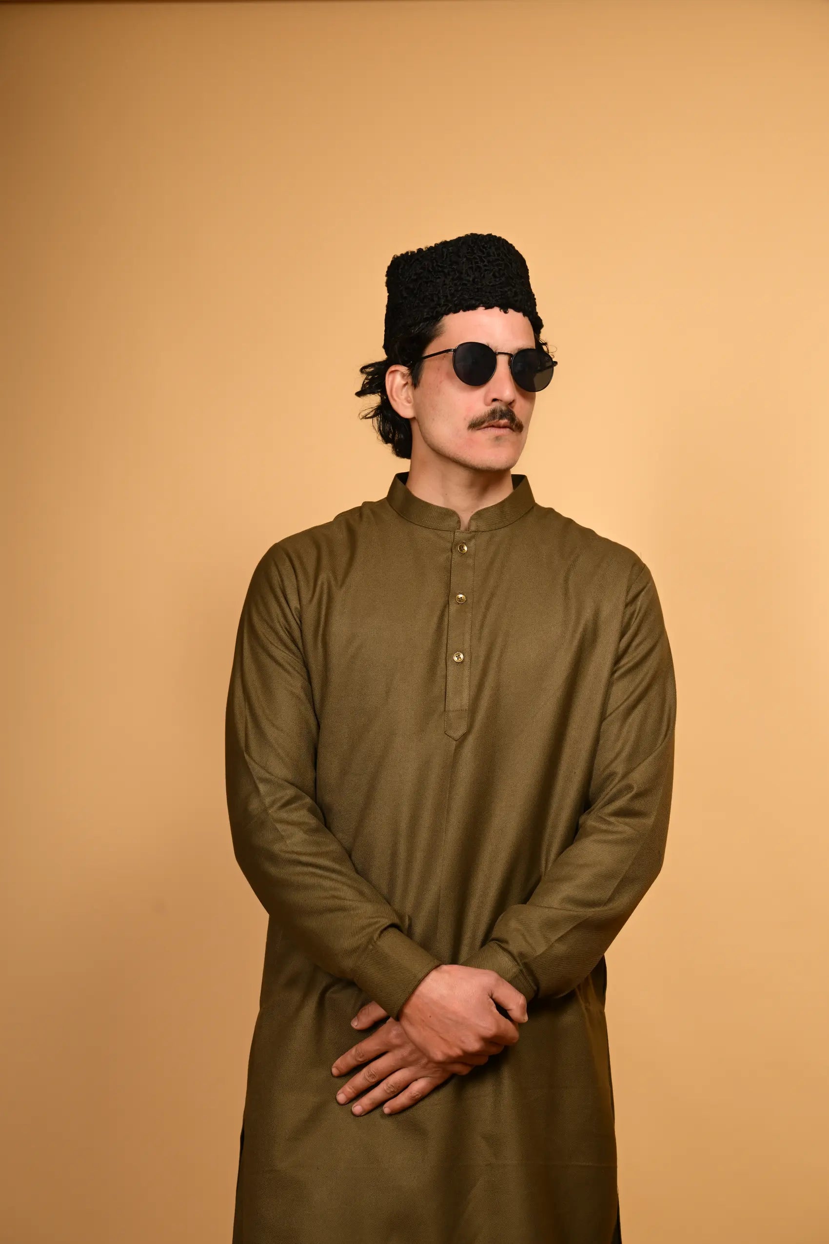 army green pathan kameez shalwaar for men 