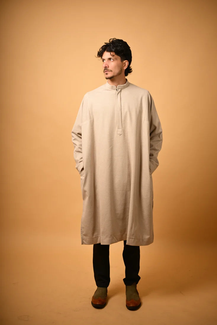 Beige Dotted winter Pheran for men 
