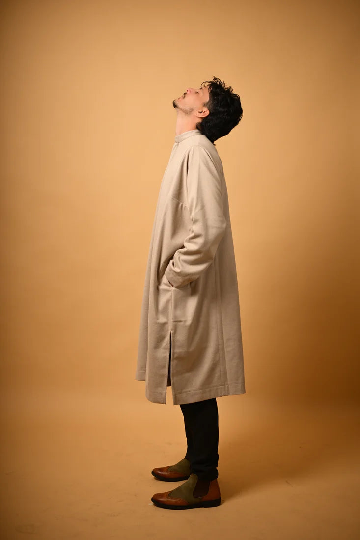 Beige Dotted winter Pheran for men 
