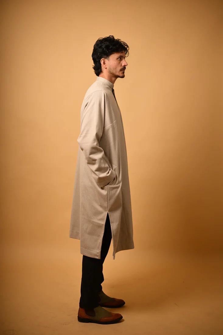 Beige Dotted winter Pheran for men 
