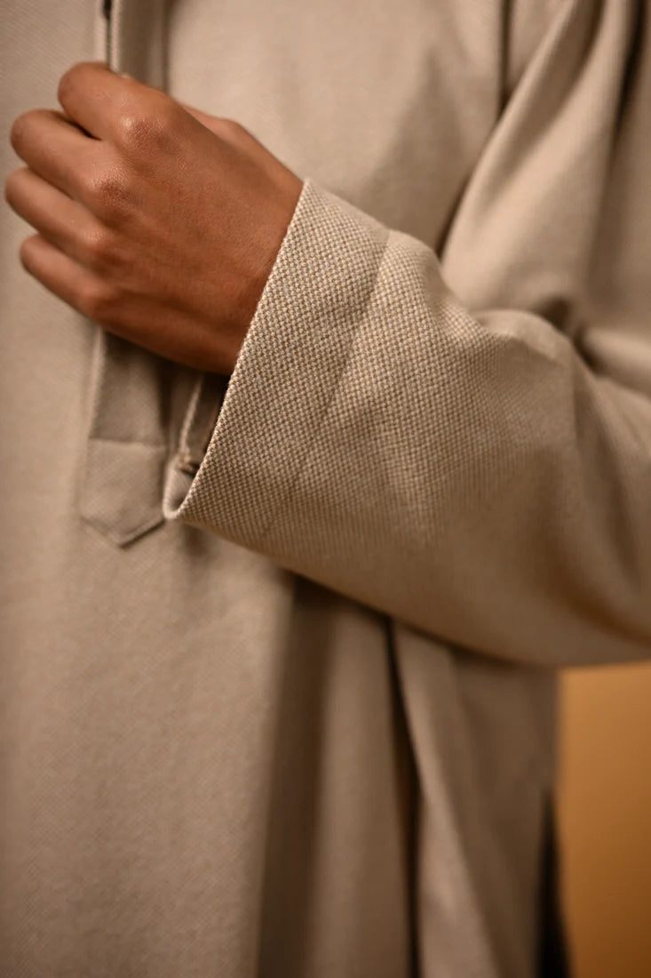 Beige Dotted winter Pheran for men 
