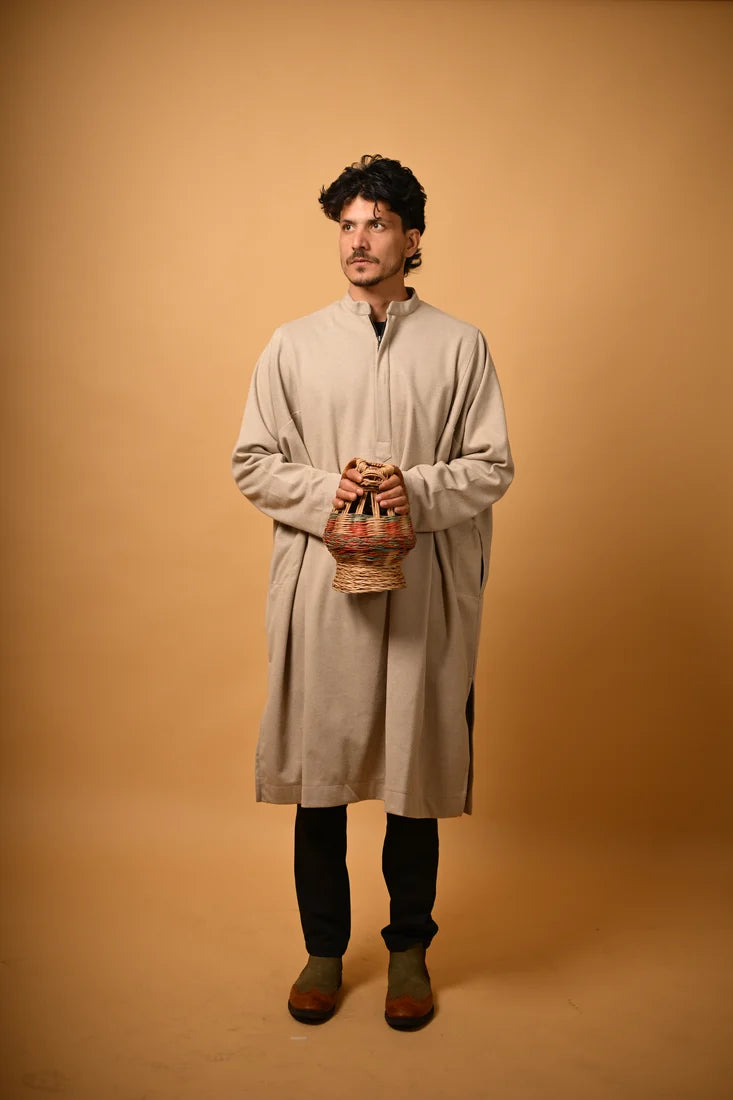 Beige Dotted winter Pheran for men 
