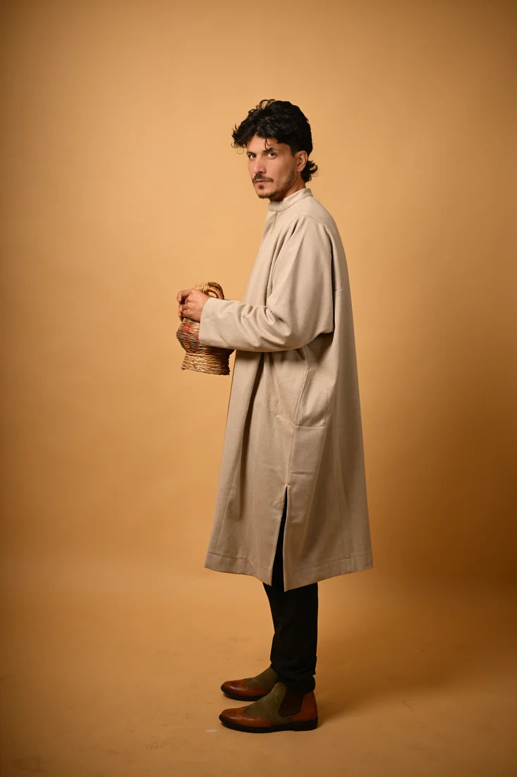Beige Dotted winter Pheran for men 
