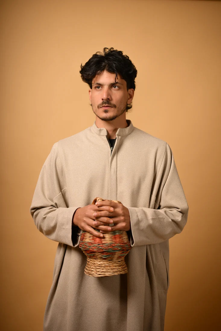 Beige Dotted winter Pheran for men 
