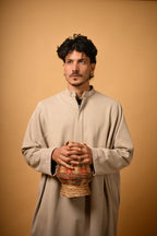 Beige Dotted winter Pheran for men 
