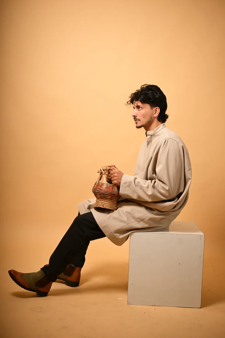 Beige Dotted winter Pheran for men 
