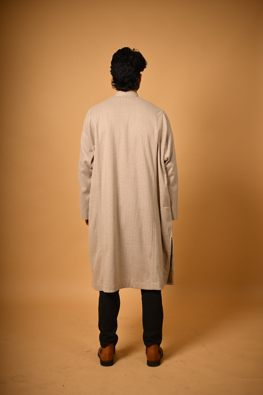Beige Herringbone winter Pheran for men 
