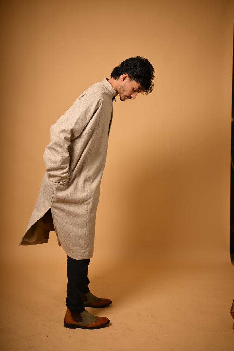 Beige Herringbone winter Pheran for men 
