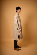 Beige Herringbone winter Pheran for men 
