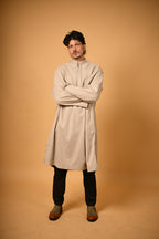 Beige Herringbone winter Pheran for men 
