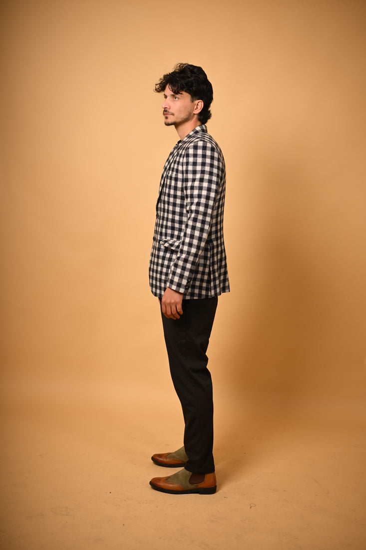 black white bold checks winter blazer for men