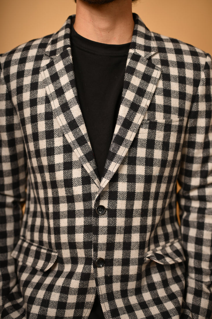 black white bold checks winter blazer for men