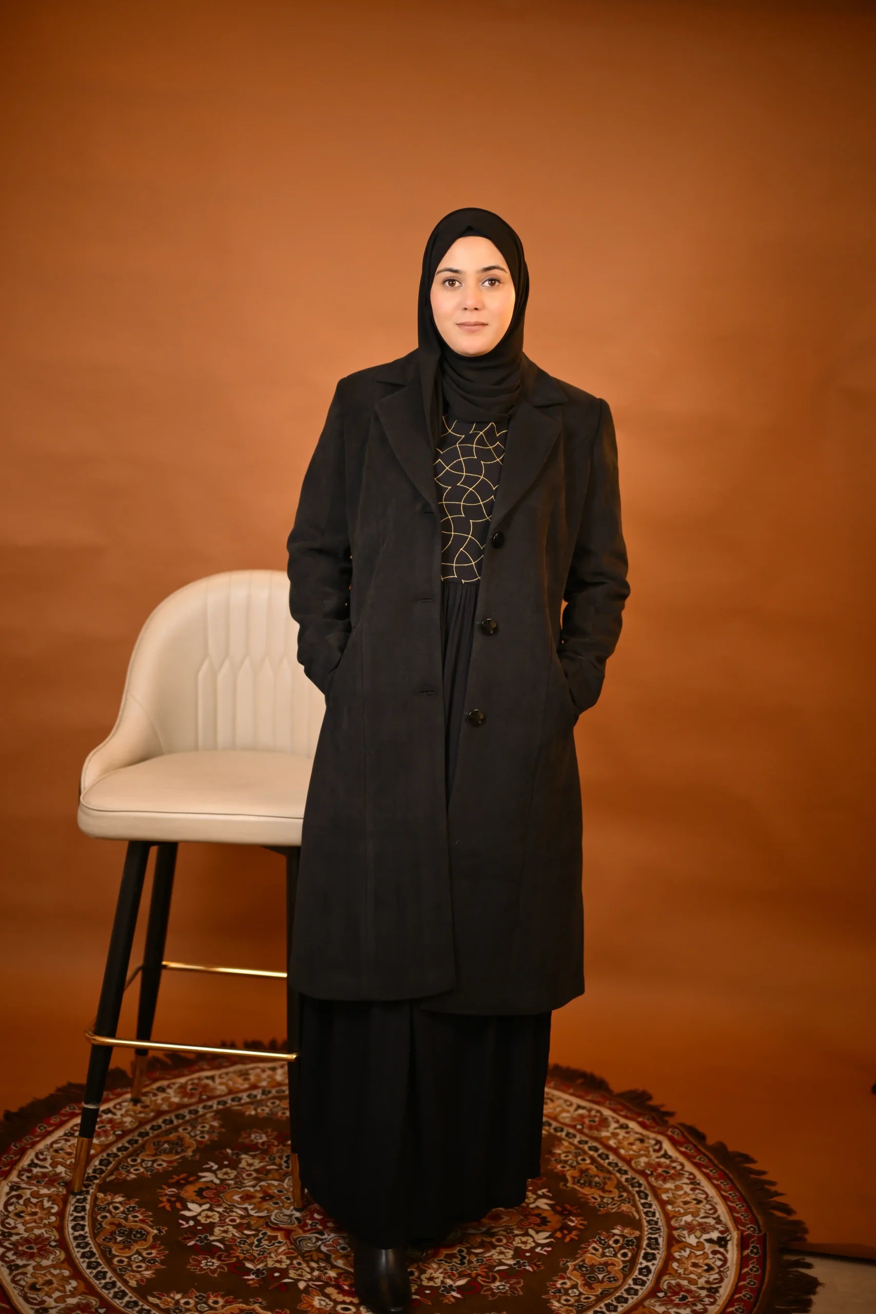 baraqah black winter overcoat for women