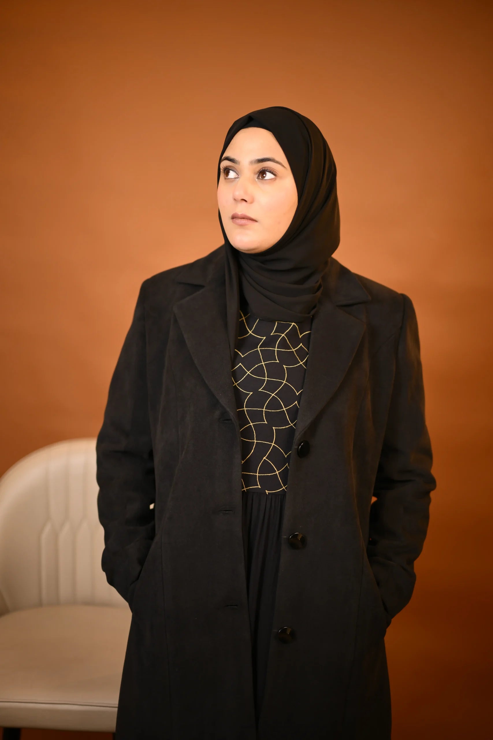 baraqah black winter overcoat for women