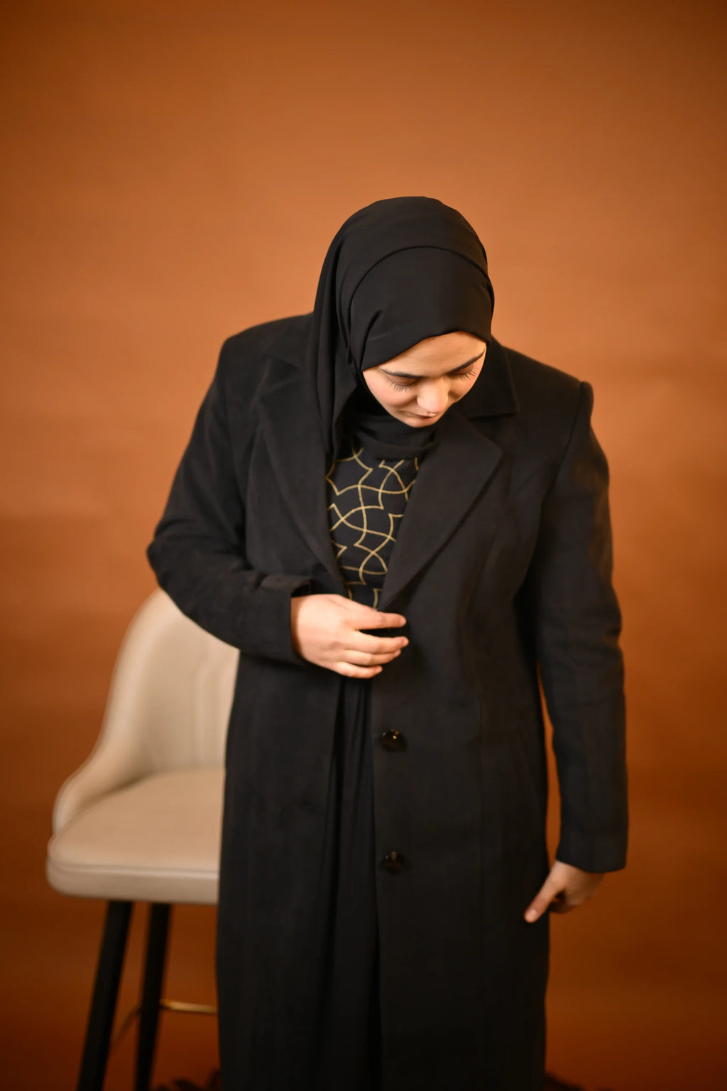 baraqah black winter overcoat for women