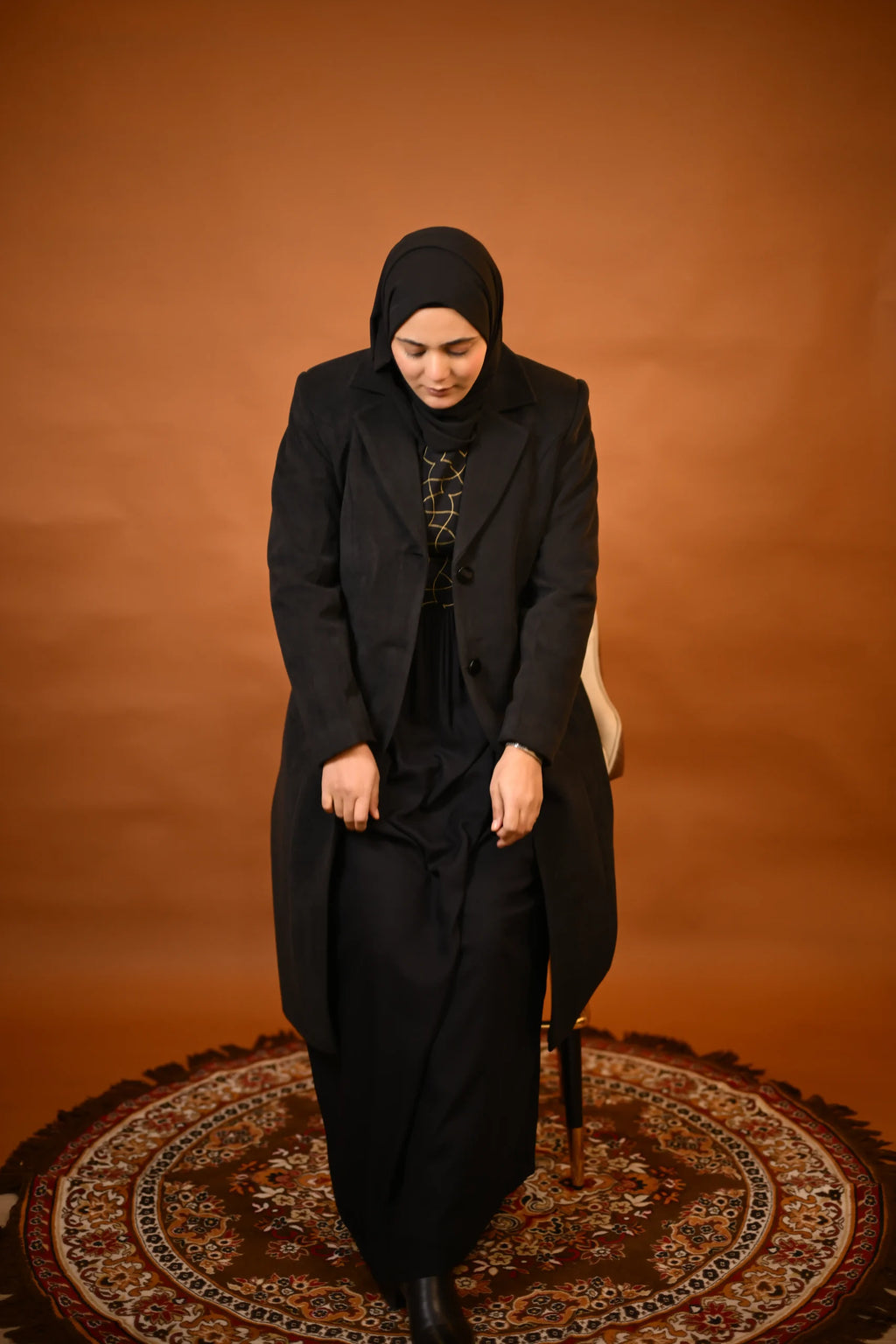 baraqah black winter overcoat for women