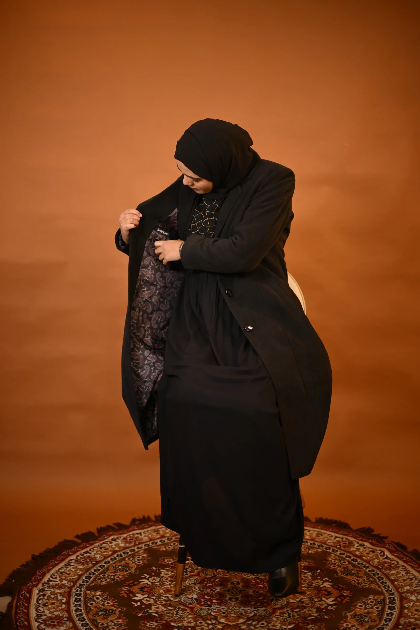 baraqah black winter overcoat for women