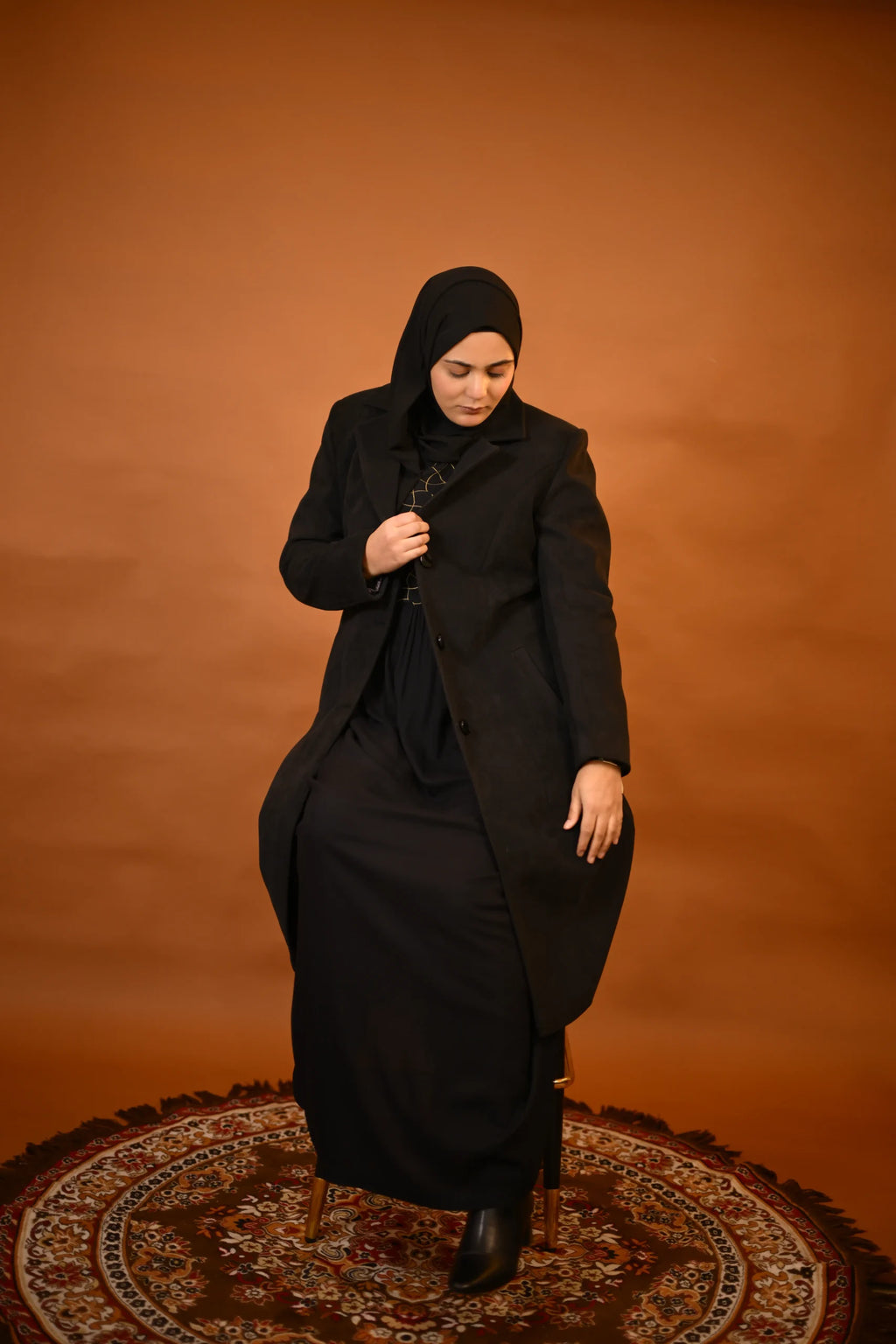 baraqah black winter overcoat for women