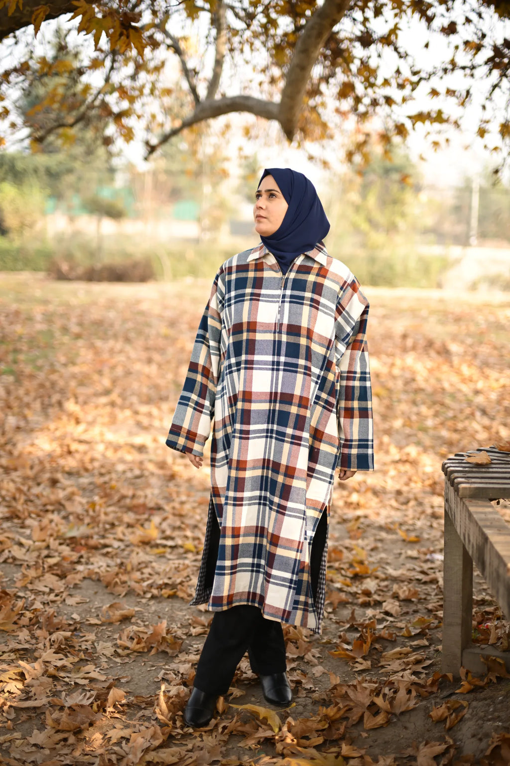baraqah checked winter pheran for women