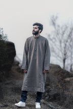 baraqah blue line check grey winter pheran for men 