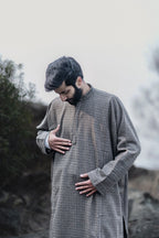 baraqah blue line check grey winter pheran for men 