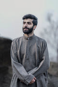 baraqah blue line check grey winter pheran for men 