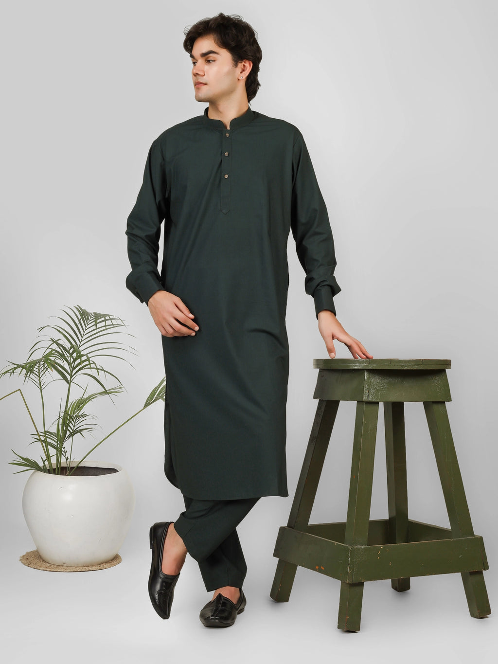bottle green color  kameez shalwaar for men 