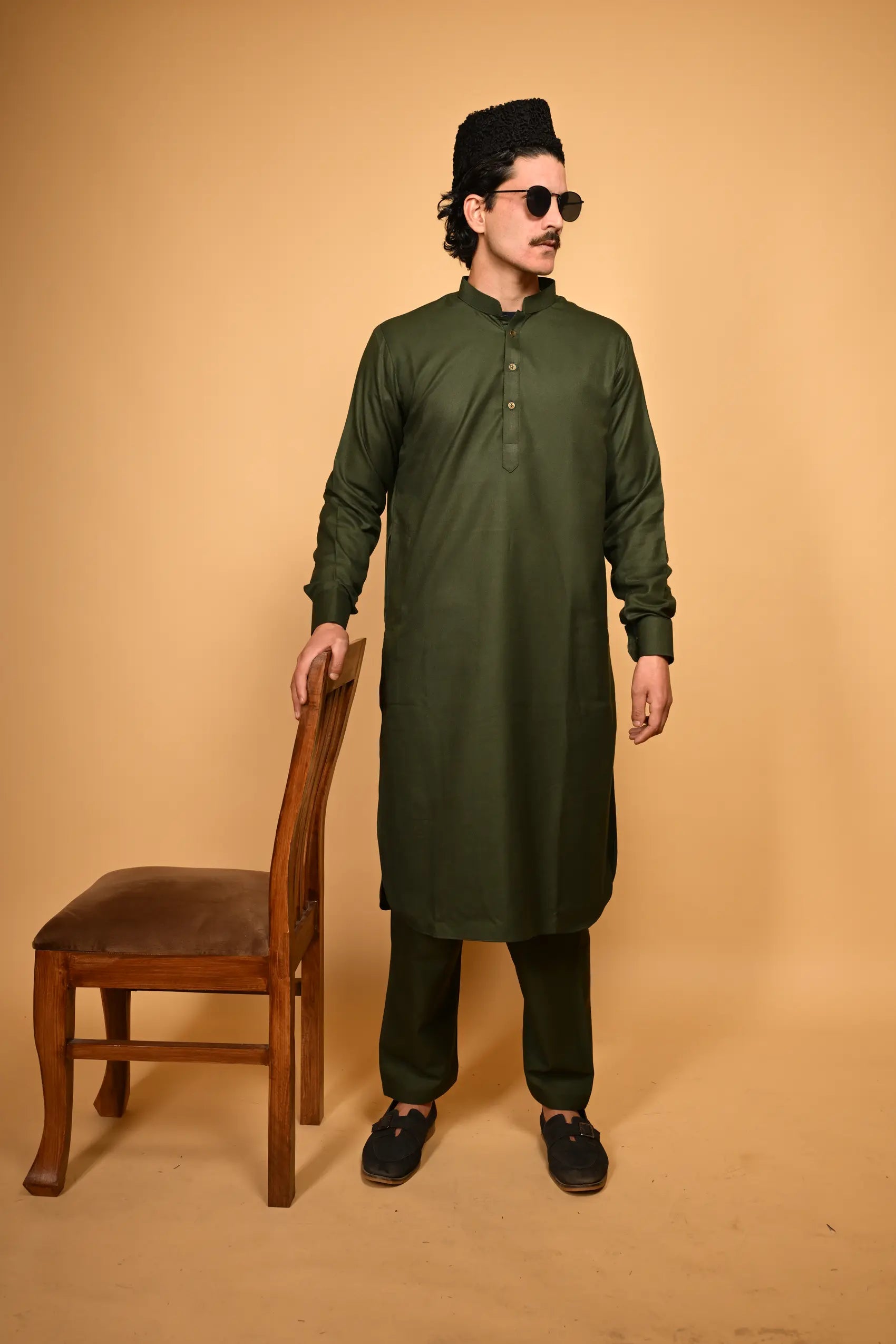 bottle green pathan kameez shalwaar for men 