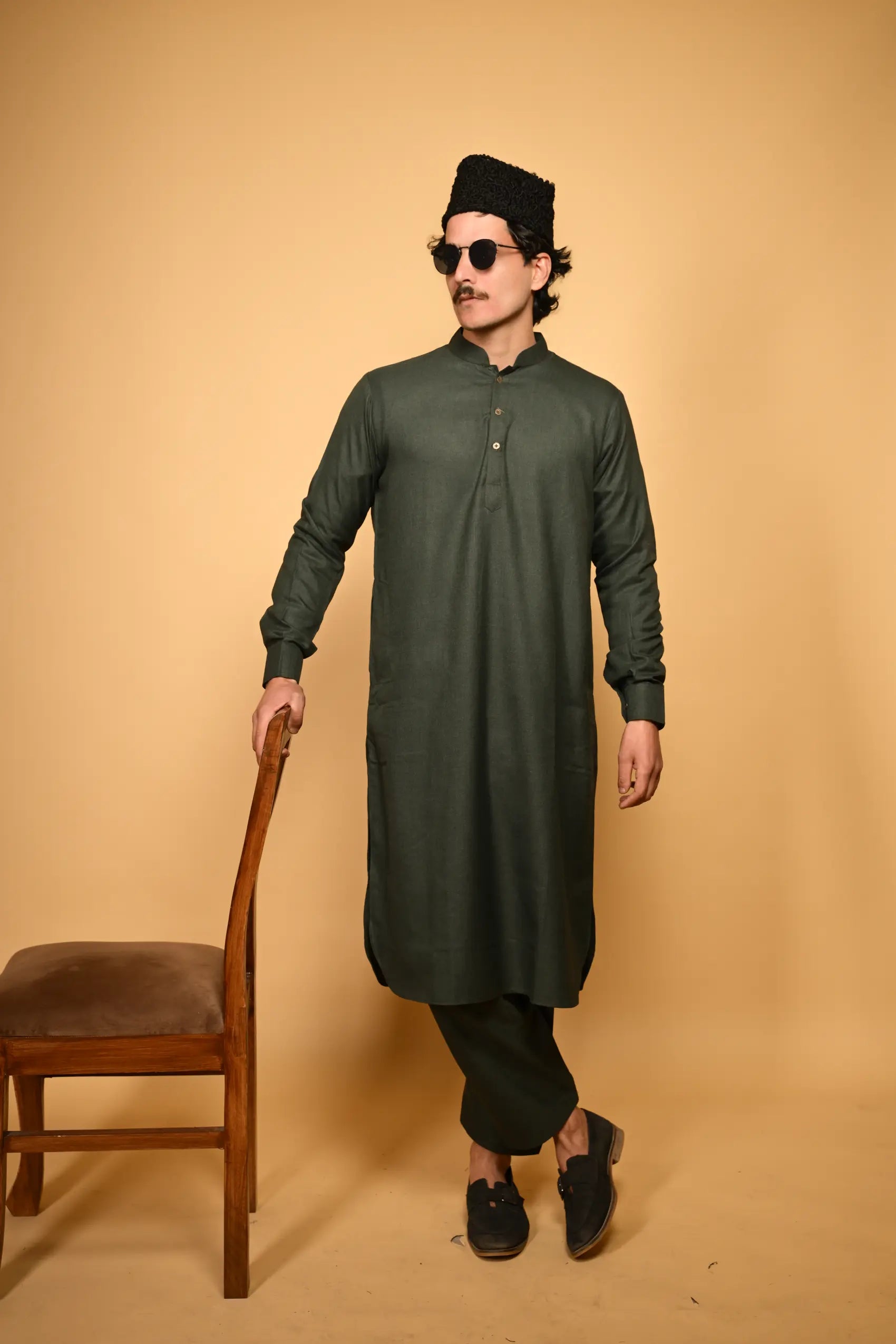 bottle green  jackan winter kameez shalwaar for men