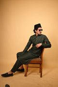 bottle green  jackan winter kameez shalwaar for men