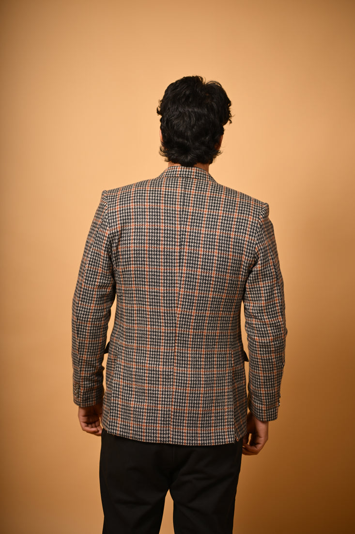 brown black glen check winter blazer for men
