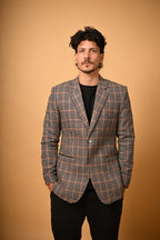 brown black glen check winter blazer for men