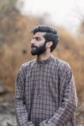 baraqah brown cream royal check winter pheran for men 
